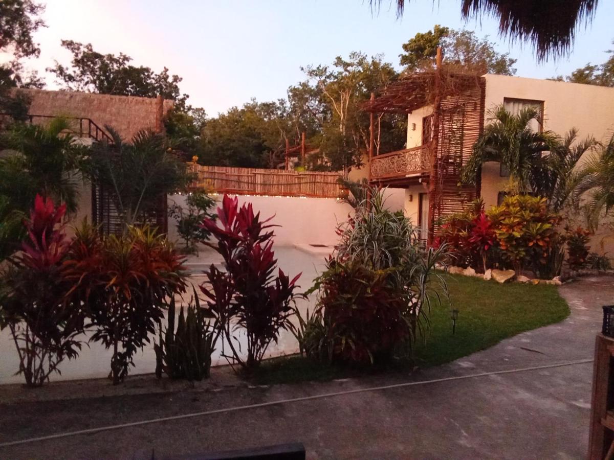 Las villas de Ahal al atardecer entre la vegetación de la selva maya
